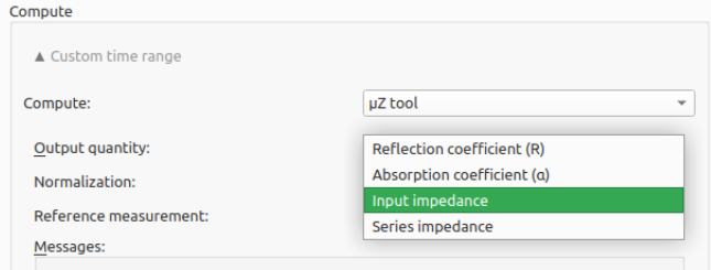 Options to choose from when analyzing µZ
measurements