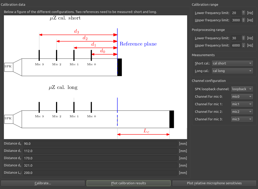 Calibration interface in the ACME software